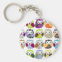 Motif coloré de hibou porte-clefs