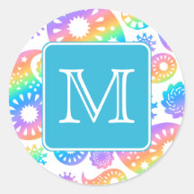 Motif coloré de Paisley avec le monogramme fait su Adhésifs Ronds