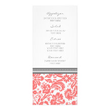 Motif de corail gris de damassé de menu de mariage cartes doubles
