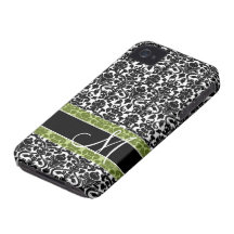 Motif de damassé avec le monogramme coques iPhone 4 Case-Mate