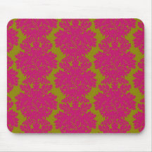 motif de damassé de fleur de fuschia et d'olive tapis de souris