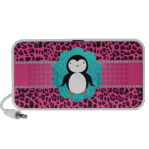 Motif de fantaisie de léopard de rose de pingouin mini haut-parleurs