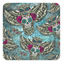 Motif de hibou de crâne de sucre dans rose et jaun autocollants
