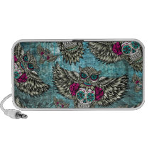 Motif de hibou de crâne de sucre dans rose et jaun haut-parleurs