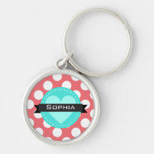 Motif de point bleu blanc rose de polka porte-clefs