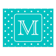Motif de point turquoise et blanc de polka. Monogr Cartes Postales