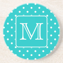 Motif de point turquoise et blanc de polka. Monogr Dessous De Verres
