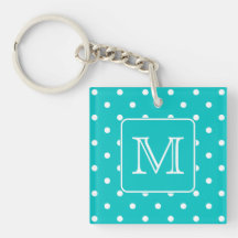 Motif de point turquoise et blanc de polka. Monogr Porteclés