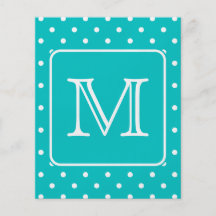 Motif de point turquoise et blanc de polka. Monogr Prospectus Personnalisés