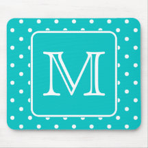 Motif de point turquoise et blanc de polka. Monogr Tapis De Souris