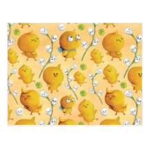 Motif de poulets et de chatons de Pâques Cartes Postales