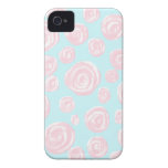 Motif de rose de rose en pastel sur bleu-clair. coque iPhone 4 Case-Mate