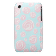 Motif de rose de rose en pastel sur bleu-clair. coques Case-Mate iPhone 3