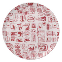 Motif de timbres de voyage assiettes pour soirée