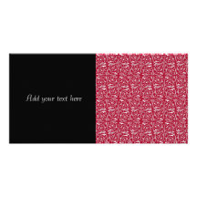 Motif de tourbillonnement de rouge et blanc mignon cartes de vœux avec photo