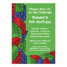 Motif - fête d'anniversaire de blocs constitutifs  invitation personnalisée
