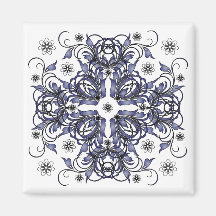motif floral décoratif bleu magnets pour réfrigérateur