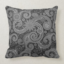 Motif floral noir et gris abstrait oreillers