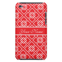 Motif géométrique blanc rouge de monogramme étuis iPod touch