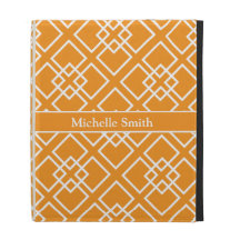 Motif géométrique orange de monogramme coques iPad folio