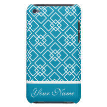 Motif géométrique turquoise élégant de monogramme étui barely there iPod