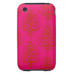 Motif Girly orange fuchsia de damassé de lustre Étuis Tough iPhone 3