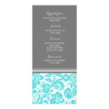 Motif gris de damassé d'Aqua de menu de mariage Modèle De Carte Double