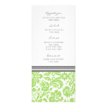 Motif gris de damassé de chaux de menu de mariage double carte personnalisée
