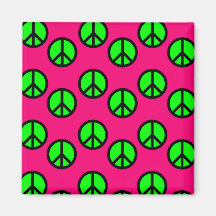 Motif hippie vert au néon de signe de paix de rose aimant pour réfrigérateur