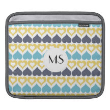 Motif jaune bleu de coeur poches iPad