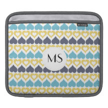 Motif jaune bleu de coeur poches iPad