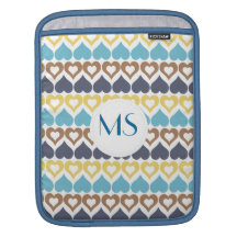Motif jaune bleu de coeur poches iPad