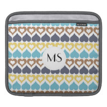 Motif jaune bleu de coeur poches pour iPad
