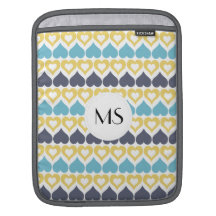 Motif jaune bleu de coeur poches pour iPad