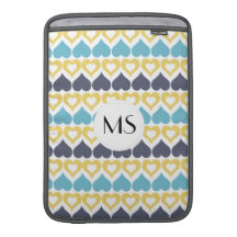 Motif jaune bleu de coeur poches pour macbook air