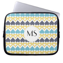 Motif jaune bleu de coeur trousse pour ordinateur portable