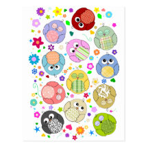 Motif mignon de hiboux et de fleurs carte postale
