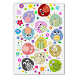 Motif mignon de hiboux et de fleurs cartes de vœux