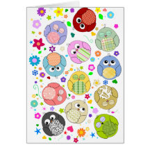 Motif mignon de hiboux et de fleurs cartes de vœux