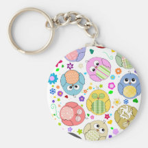 Motif mignon de hiboux et de fleurs porte-clés