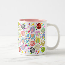 Motif mignon de hiboux et de fleurs tasse