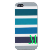 Motif nautique de rayures de monogramme de vert bl coques iPhone 5