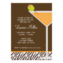 Motif orange de Martini et de zèbre Cartons D'invitation Personnalisés
