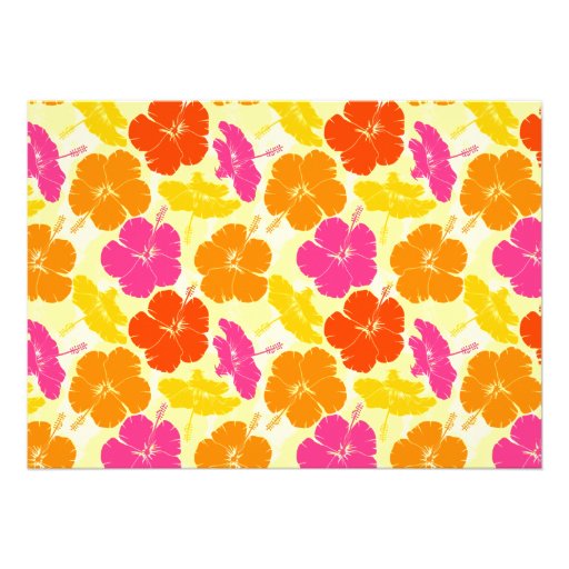 Motif orange et rose de ketmie invitations
