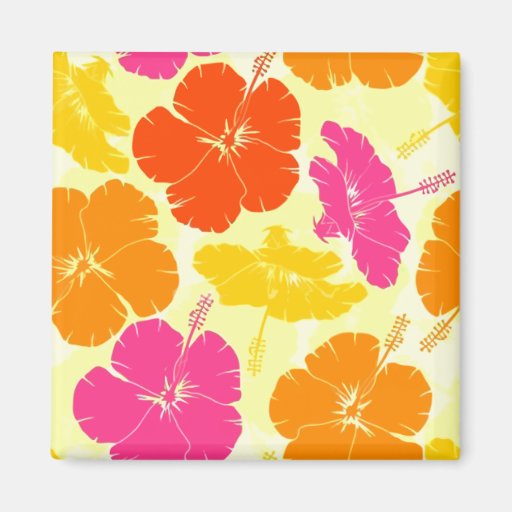 Motif orange et rose de ketmie aimant pour réfrigérateur