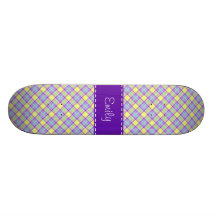 Motif pourpre et jaune de plaid skateboards personnalisables