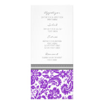 Motif pourpre gris de damassé de menu de mariage modèle de double carte