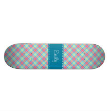 Motif rose et bleu de plaid planches à roulettes customisées