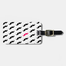 Motif rose et noir Girly drôle de moustache Étiquette De Bagages
