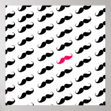 Motif rose et noir Girly drôle de moustache Posters